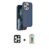 MARSİLYAN™- iPhone 15 Pro Max Kılıf Kıvılcım Çizgi Serisi - Siyah Polymer Nano Ekran Koruyucu + PVD Metal Kamera Lens - LT