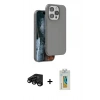 MARSİLYAN™- iPhone 15 Pro Max Kılıf Kıvılcım Çizgi Serisi - Siyah Polymer Nano Ekran Koruyucu + Raze Metal Kamera Lens - SH