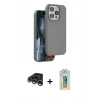 MARSİLYAN™- iPhone 15 Pro Max Kılıf Kıvılcım Çizgi Serisi - Siyah Polymer Nano Ekran Koruyucu + Raze Metal Kamera Lens - GS