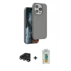 MARSİLYAN™- iPhone 15 Pro Max Kılıf Kıvılcım Çizgi Serisi - Siyah Polymer Nano Ekran Koruyucu + Raze Metal Kamera Lens - TMGI