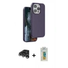 MARSİLYAN™- iPhone 15 Pro Max Kılıf Kıvılcım Çizgi Serisi - Siyah Polymer Nano Ekran Koruyucu + Raze Metal Kamera Lens - GS