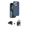 MARSİLYAN™- iPhone 15 Pro Max Kılıf Kıvılcım Çizgi Serisi - Siyah Vanessa Magic Cam + Gümüş Raze Metal Kamera Lens