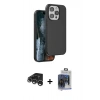 MARSİLYAN™- iPhone 15 Pro Max Kılıf Kıvılcım Çizgi Serisi - Siyah Vanessa Magic Cam + Gümüş Raze Metal Kamera Lens