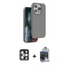 MARSİLYAN™- iPhone 15 Pro Max Kılıf Kıvılcım Çizgi Serisi - Siyah Vanessa Magic Cam + Lacivert PVD Metal Kamera Lens