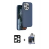 MARSİLYAN™- iPhone 15 Pro Max Kılıf Kıvılcım Çizgi Serisi - Siyah Vanessa Magic Cam + Lacivert PVD Metal Kamera Lens