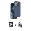 MARSİLYAN™- iPhone 15 Pro Max Kılıf Kıvılcım Çizgi Serisi - Siyah Vanessa Magic Hayalet Cam + Lacivert PVD Metal Kamera Lens