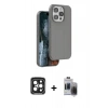 MARSİLYAN™- iPhone 15 Pro Max Kılıf Kıvılcım Çizgi Serisi - Siyah Vanessa Magic Hayalet Cam + Siyah PVD Metal Kamera Lens