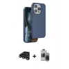 MARSİLYAN™- iPhone 15 Pro Max Kılıf Kıvılcım Çizgi Serisi - Siyah Vanessa Magic Hayalet Cam + Titanyum Gri Raze Metal Kamera Lens