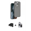 MARSİLYAN™- iPhone 15 Pro Max Kılıf Kıvılcım Çizgi Serisi - Siyah Vanessa Magic Hayalet Cam + Titanyum Gri Raze Metal Kamera Lens