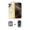 MARSİLYAN™- iPhone 15 Pro Max Kılıf Kıvılcım Form Prime - Şeffaf 360 Full Body Arka Koruyucu + PVD Metal Kamera Lens - GS