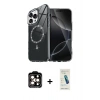 MARSİLYAN™- iPhone 15 Pro Max Kılıf Kıvılcım Form Prime - Şeffaf Pasifik Cam Ekran Koruyucu + PVD Metal Kamera Lens - TU