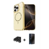 MARSİLYAN™- iPhone 15 Pro Max Kılıf Kıvılcım Form Prime - Siyah 3D Antistatik Hayalet Cam Ekran Koruyucu + Raze Metal Kamera Lens - TMGI