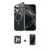 MARSİLYAN™- iPhone 15 Pro Max Kılıf Kıvılcım Form Prime - Siyah 3D Antistatik Hayalet Cam Ekran Koruyucu + PVD Metal Kamera Lens - GI