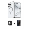 MARSİLYAN™- iPhone 15 Pro Max Kılıf Kıvılcım Form Prime - Siyah 3D Antistatik Hayalet Cam Ekran Koruyucu + Siyah PVD Metal Kamera Lens