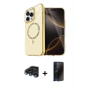 MARSİLYAN™- iPhone 15 Pro Max Kılıf Kıvılcım Form Prime - Siyah 3D Antistatik Hayalet Cam Ekran Koruyucu + Lacivert Raze Metal Kamera Lens