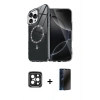 MARSİLYAN™- iPhone 15 Pro Max Kılıf Kıvılcım Form Prime - Siyah 3D Antistatik Hayalet Cam Ekran Koruyucu + Siyah PVD Metal Kamera Lens