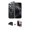 MARSİLYAN™- iPhone 15 Pro Max Kılıf Kıvılcım Form Prime - Siyah 3D Antistatik Mat Seramik Nano Ekran Koruyucu + Gümüş Raze Metal Kamera Lens