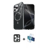 MARSİLYAN™- iPhone 15 Pro Max Kılıf Kıvılcım Form Prime - Siyah 3D Antistatik Seramik Nano Ekran Koruyucu + Lacivert PVD Metal Kamera Lens