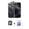 MARSİLYAN™- iPhone 15 Pro Max Kılıf Kıvılcım Form Prime - Siyah Bilvis 5in1 5D Magic Hayalet Cam Ekran Koruyucu + PVD Metal Kamera Lens - GI