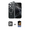 MARSİLYAN™- iPhone 15 Pro Max Kılıf Kıvılcım Form Prime - Siyah Buffer Hayalet Cam Ekran Koruyucu + PVD Metal Kamera Lens - SH