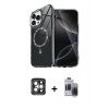 MARSİLYAN™- iPhone 15 Pro Max Kılıf Kıvılcım Form Prime - Siyah Vanessa Magic Hayalet Cam + Gri PVD Metal Kamera Lens