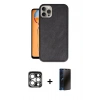 MARSİLYAN™- iPhone 15 Pro Max Kılıf Kıvılcım Işık Serisi - Siyah 3D Antistatik Hayalet Cam Ekran Koruyucu + PVD Metal Kamera Lens - GS