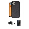 MARSİLYAN™- iPhone 15 Pro Max Kılıf Kıvılcım Işık Serisi - Siyah 3D Antistatik Hayalet Cam Ekran Koruyucu + Raze Metal Kamera Lens - SH