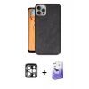 MARSİLYAN™- iPhone 15 Pro Max Kılıf Kıvılcım Işık Serisi - Siyah Bilvis 5in1 5D Magic Hayalet Cam Ekran Koruyucu + PVD Metal Kamera Lens - GS