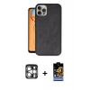 MARSİLYAN™- iPhone 15 Pro Max Kılıf Kıvılcım Işık Serisi - Siyah Buffer Hayalet Cam Ekran Koruyucu + PVD Metal Kamera Lens - GS