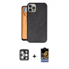 MARSİLYAN™- iPhone 15 Pro Max Kılıf Kıvılcım Işık Serisi - Siyah Buffer Hayalet Cam Ekran Koruyucu + PVD Metal Kamera Lens - LT