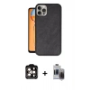 MARSİLYAN™- iPhone 15 Pro Max Kılıf Kıvılcım Işık Serisi - Siyah Vanessa Magic Hayalet Cam + Turuncu PVD Metal Kamera Lens
