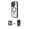 MARSİLYAN™- iPhone 15 Pro Max Kılıf Kıvılcım Modern Koleksiyonu - Şeffaf 360 Full Body Arka Koruyucu + PVD Metal Kamera Lens - LT