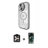 MARSİLYAN™- iPhone 15 Pro Max Kılıf Kıvılcım Modern Koleksiyonu - Şeffaf 360 Full Body Arka Koruyucu + PVD Metal Kamera Lens - TU
