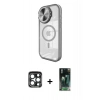 MARSİLYAN™- iPhone 15 Pro Max Kılıf Kıvılcım Modern Koleksiyonu - Şeffaf 360 Full Body Arka Koruyucu + PVD Metal Kamera Lens - LT