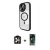 MARSİLYAN™- iPhone 15 Pro Max Kılıf Kıvılcım Modern Koleksiyonu - Şeffaf 360 Full Body Arka Koruyucu + PVD Metal Kamera Lens - TU