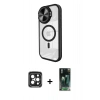 MARSİLYAN™- iPhone 15 Pro Max Kılıf Kıvılcım Modern Koleksiyonu - Şeffaf 360 Full Body Arka Koruyucu + PVD Metal Kamera Lens - SH