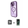 MARSİLYAN™- iPhone 15 Pro Max Kılıf Kıvılcım Modern Koleksiyonu - Şeffaf 360 Full Body Arka Koruyucu + PVD Metal Kamera Lens - SH