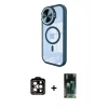 MARSİLYAN™- iPhone 15 Pro Max Kılıf Kıvılcım Modern Koleksiyonu - Şeffaf 360 Full Body Arka Koruyucu + PVD Metal Kamera Lens - TU