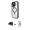 MARSİLYAN™- iPhone 15 Pro Max Kılıf Kıvılcım Modern Koleksiyonu - Şeffaf Pasifik Cam Ekran Koruyucu + Gümüş Raze Metal Kamera Lens