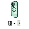 MARSİLYAN™- iPhone 15 Pro Max Kılıf Kıvılcım Modern Koleksiyonu - Şeffaf Pasifik Cam Ekran Koruyucu + PVD Metal Kamera Lens - LT