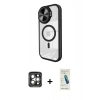 MARSİLYAN™- iPhone 15 Pro Max Kılıf Kıvılcım Modern Koleksiyonu - Şeffaf Pasifik Cam Ekran Koruyucu + PVD Metal Kamera Lens - GI