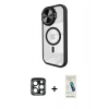 MARSİLYAN™- iPhone 15 Pro Max Kılıf Kıvılcım Modern Koleksiyonu - Şeffaf Pasifik Cam Ekran Koruyucu + PVD Metal Kamera Lens - LT