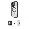 MARSİLYAN™- iPhone 15 Pro Max Kılıf Kıvılcım Modern Koleksiyonu - Şeffaf Pasifik Cam Ekran Koruyucu + PVD Metal Kamera Lens - SH