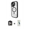 MARSİLYAN™- iPhone 15 Pro Max Kılıf Kıvılcım Modern Koleksiyonu - Şeffaf Pasifik Cam Ekran Koruyucu + PVD Metal Kamera Lens - TU