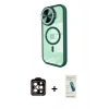 MARSİLYAN™- iPhone 15 Pro Max Kılıf Kıvılcım Modern Koleksiyonu - Şeffaf Pasifik Cam Ekran Koruyucu + PVD Metal Kamera Lens - TU