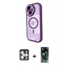 MARSİLYAN™- iPhone 15 Pro Max Kılıf Kıvılcım Modern Koleksiyonu - Siyah 360 Mat Full Body Arka Koruyucu + PVD Metal Kamera Lens - GS