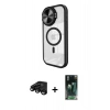 MARSİLYAN™- iPhone 15 Pro Max Kılıf Kıvılcım Modern Koleksiyonu - Siyah 360 Mat Full Body Arka Koruyucu + Raze Metal Kamera Lens - SH