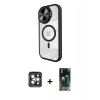 MARSİLYAN™- iPhone 15 Pro Max Kılıf Kıvılcım Modern Koleksiyonu - Siyah 360 Mat Full Body Arka Koruyucu + PVD Metal Kamera Lens - GI