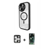 MARSİLYAN™- iPhone 15 Pro Max Kılıf Kıvılcım Modern Koleksiyonu - Siyah 360 Mat Full Body Arka Koruyucu + PVD Metal Kamera Lens - GS