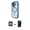 MARSİLYAN™- iPhone 15 Pro Max Kılıf Kıvılcım Modern Koleksiyonu - Siyah 3D Antistatik Hayalet Cam Ekran Koruyucu + PVD Metal Kamera Lens - SH